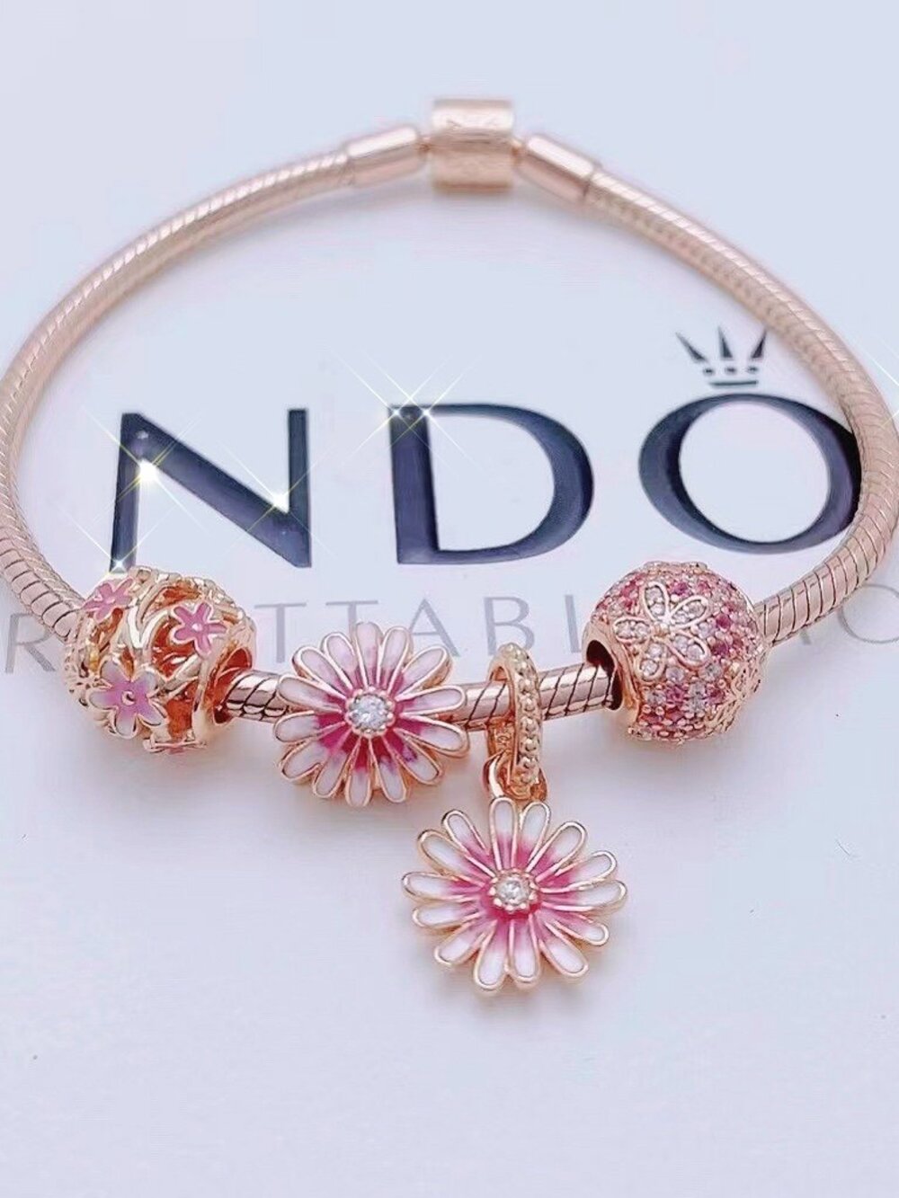 Pandora Rose Gold Flower Charm Bracelet